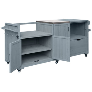 English Elm K&k 80.5 Inch Outdoor Kitchen Island Solid Fir Wood Stainless Steel Grill Cart Station Grey+Blue N707P392140G
