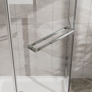 English Elm Goodyo Neo-Angle Frameless Shower Door with Acrylic Base 36"x36"x72" Tempered Glass Pivot System Chrome W1223S00025