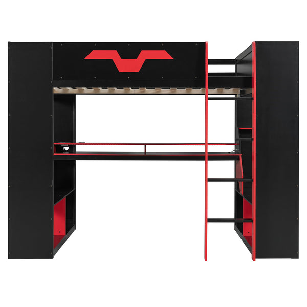 English Elm Full Size Gaming Loft Bed with Rgb Lighting Built-in Desk and Usb Charging Ports LT000275AAJ