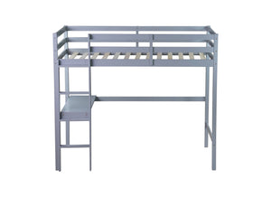 English Elm Twin High Loft Bed with Built-In Desk and Ladder — Space-Saving Rubberwood Study & Sleep Solution Grey W504P206978