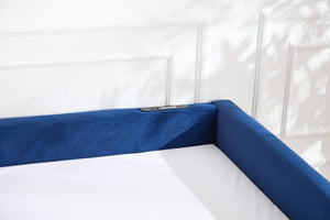 English Elm Upholstered Velvet Daybed with Pull Out Trundle Diamond Tufted Guest Bedroom Sofa Navy W1361S00068