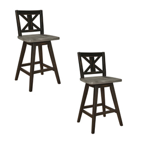 English Elm Farmhouse Swivel Barstools with X Back Solid Wood Frame for Kitchen Islands Set of 2 B056P416787