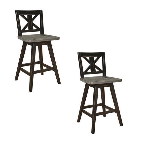 English Elm Farmhouse Swivel Barstools with X Back Solid Wood Frame for Kitchen Islands Set of 2 B056P416787