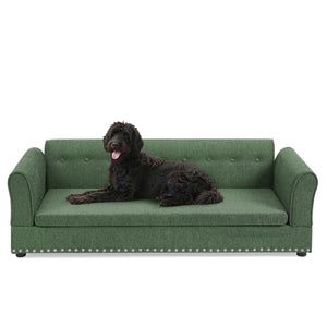 English Elm Oversized Linen Pet Sofa with Backrest Armrests Rubberwood Frame for Large Dogs W487P430326