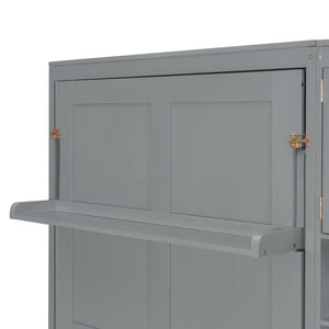 English Elm Dual Twin Murphy Beds with Built-In Cabinets & Shelves for Space-Saving Guest Rooms and Studios Gray N820S00058E