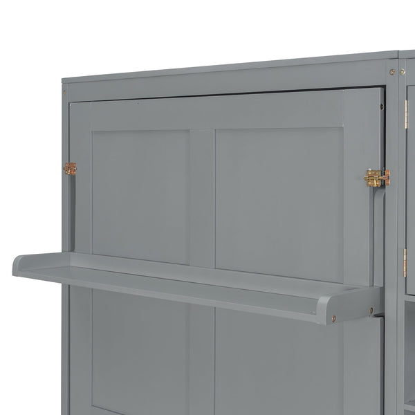 English Elm Dual Twin Murphy Beds with Built-In Cabinets & Shelves for Space-Saving Guest Rooms and Studios Gray N820S00058E