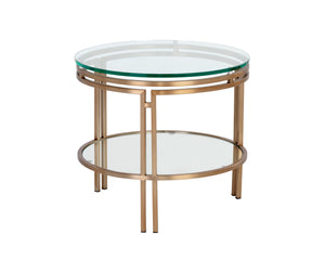 Sunpan Andros End Table - Elegant Art-Deco Design with Tempered Glass Top and Versatile Storage Shelf Antique Brass