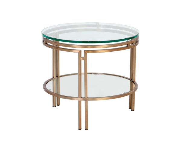 Sunpan Andros End Table - Elegant Art-Deco Design with Tempered Glass Top and Versatile Storage Shelf Antique Brass