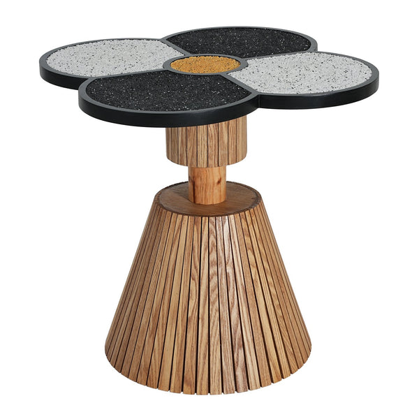 English Elm Unique Clover Shaped Stone Texture Side Table with Drawer Organic Sculptural Accent N770P355444N