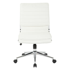 OSP Home Furnishings Armless Mid-back Faux Leather Office Chair with Lumbar Support and Chrome Base White SPX23592C-U11