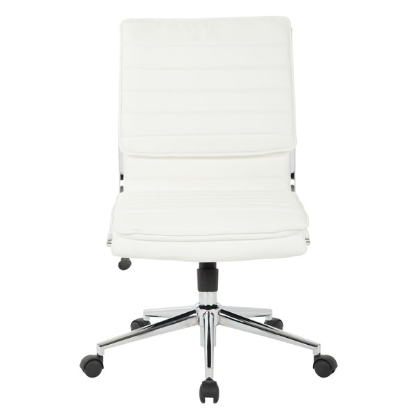 OSP Home Furnishings Armless Mid-back Faux Leather Office Chair with Lumbar Support and Chrome Base White SPX23592C-U11
