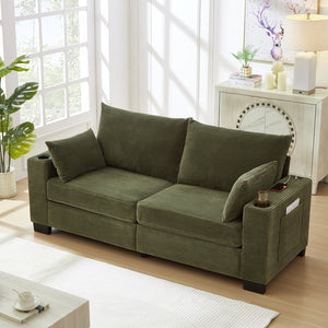 English Elm 78"corduroy Plush Three Seat Sofa with Usb Ports Cup Holders Deep Cushions Apartment Green W3705P455917