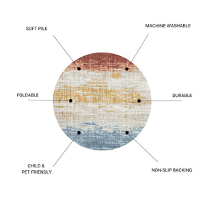 English Elm RABBIT Washable Non-Slip Round Rug 41" Ivory Multi — Durable Polyester, Foldable, Kid & Pet Friendly B186P261392