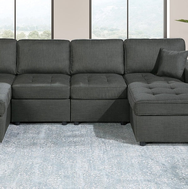 English Elm Contemporary 3-Piece Sectional Sofa Set in Ash Black Corduroy with RAF/LAF Chaise, Tufted Seats, Pillows - Stylish Low-Profile Design Gun Ash 34 L x 18 W x 68 H B011S01765