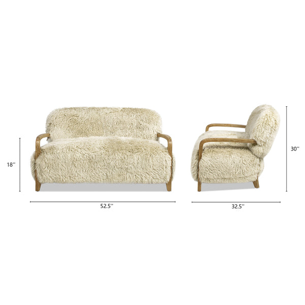 English Elm Jennifer Taylor Home - Enchante Taupe+Natural 52.5" New Zealand Sheepskin Loveseat with Oak Arms, Plush Foam & Spring Comfort B2719P238269
