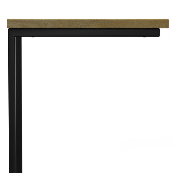 English Elm Skyler Natural C Side Table with Inlay — Handcrafted Mango Wood & Black Metal, Slide-Under Laptop Table B136P203444
