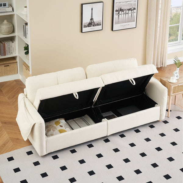 English Elm 79.50" Modern Teddy Cotton-Linen Sofa With Sleek Metal Legs & Trim - Stylish 3-Seater In Beige W3356S00028