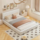 English Elm Queen Size Upholstered Bed With Tufted Headboard, Modern Velvet Platform Bed , No Box Spring Required, White