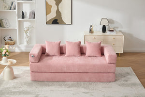 English Elm UNITED Folding Sofa Bed with Removable Cover Zipper, Chenille Memory Foam Sleeper for Small Spaces Pink W1568P293810
