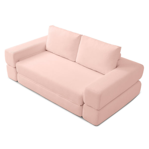 English Elm 81'' Corduroy Floor Sofa Convertible Loveseat Futon Sleeper with Foam Fill and Pillows Light Pink W1117P459735