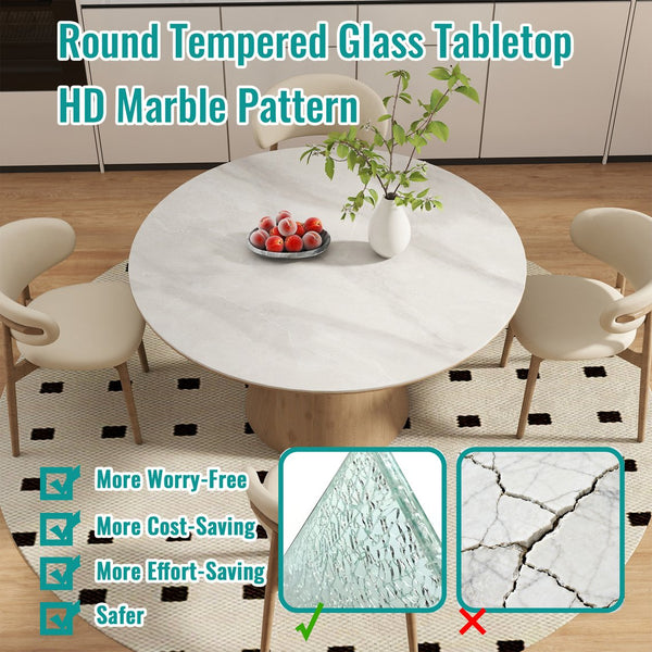 English Elm 28"inch Round Tempered Glass Tabletop Marble Print Polished Edge Indoor Outdoor Gray W241P361471