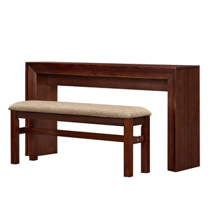 English Elm Fluted Counter Height Dining Set Narrow Bar Console with Upholstered Stool Retro Wood Cherry W1202P330886