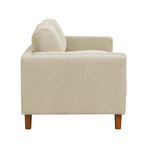 English Elm Corduroy Ribbed Upholstered Sofa with Square Arms Wooden Legs for Living Room Beige B2748P412598