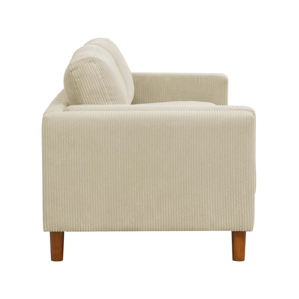 English Elm Corduroy Ribbed Upholstered Sofa with Square Arms Wooden Legs for Living Room Beige B2748P412598