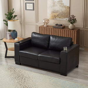 English Elm 67.7" Modern Loveseat Sofa with Cup Holders and Hidden Storage, Polyester Upholstery, Solid Wood Frame Black W1097S00199
