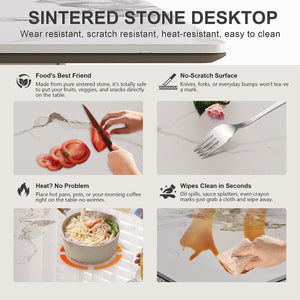 English Elm 71" Rectangular Dining Table Set For 6 – Stylish Sintered Stone Top & Hourglass Stainless Steel Base W2700S00056