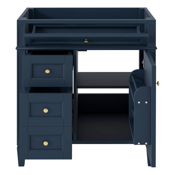 English Elm 30'' Modern Bathroom Vanity Cabinet with Roman Legs, 3 Drawers, Adjustable Shelf, Tip-Out Drawer, Durable MDF/Solid Wood Blue N710P236988C