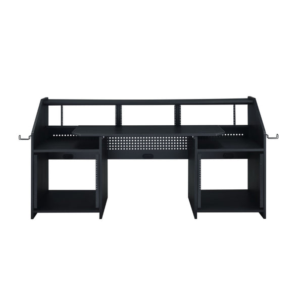 English Elm Black Music Desk With Integrated Earphone Rack - Spacious, Durable, And Organized Workspace For Musicians B062P215478-GIGA