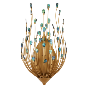 Delphos Teardrop Wall Sconce - Nature-Inspired Gold Fixture with Iridescent New Zealand Paua Shells