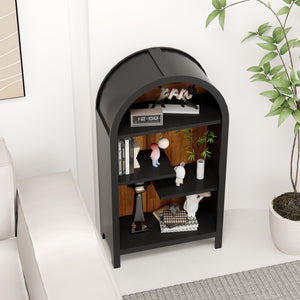 English Elm 4-tier Arched Freestanding Bookcase with Lattice Doors Open Display and Cabinet Storage W3123P485378