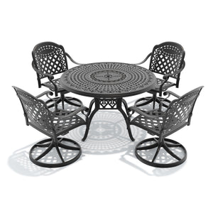 English Elm 5-piece Cast Aluminum Outdoor Dining Set with Ornate Swivel Chairs and Round Patio Table W1710S00307
