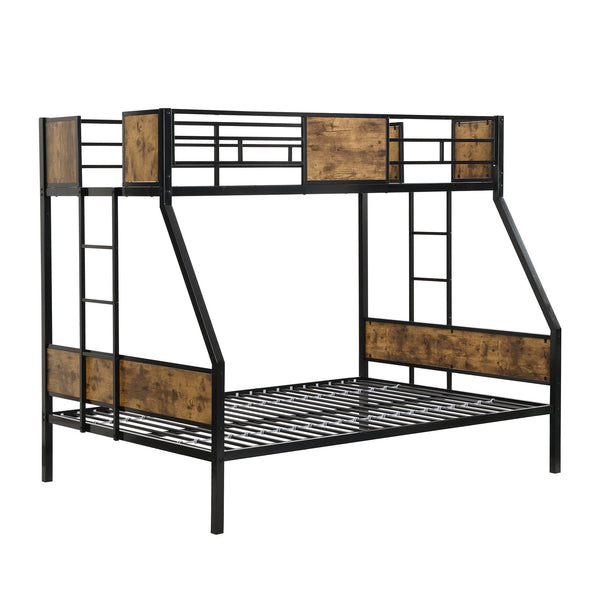 English Elm Twin Over Full Metal Bunk Bed with Trundle, Space-Saving Platform, Built-In Storage & Guardrail Black+Brown 80.51 L x 13.98 W x 7.16 H W2297P217826