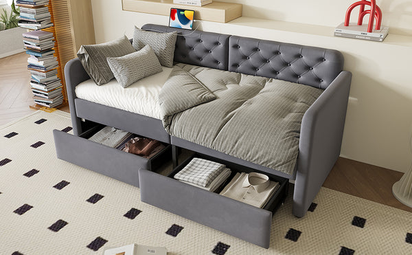 English Elm Twin Velvet Daybed with Storage Drawers Tufted Sofa Bed for Guest or Studio Rooms W1670P410536