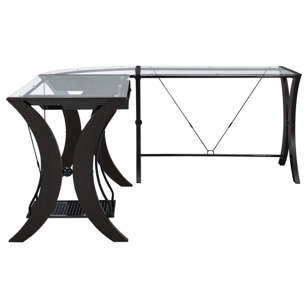 English Elm Henley Cappuccino L-Shape Computer Desk with Glass Top, Ergonomic Corner Design, Keyboard Tray, Durable Finish B062P328659