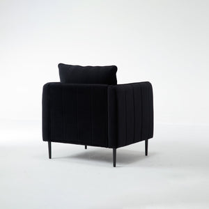 English Elm Accent Velvet Armchair Mid-century Modern Plush Seat with Metal Legs for Any Room Black W3244P325834
