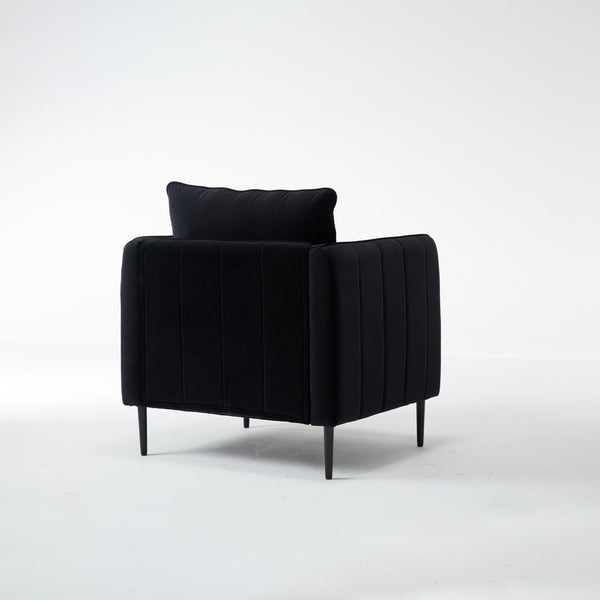 English Elm Accent Velvet Armchair Mid-century Modern Plush Seat with Metal Legs for Any Room Black W3244P325834