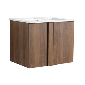English Elm 24" Wall Mounted Bathroom Vanity Dark Oak Open Shelf Ceramic Sink Soft Close Door W3450P435834