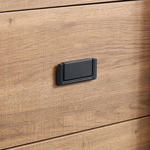 English Elm 5 Drawer Dresser with Sliding Barn Door — Farmhouse Modern MDF Chest with Metal Handle, Adjustable Shelves, Spacious Top Oak W2275P206614