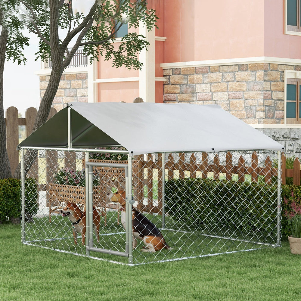 English Elm Pawhut Galvanized Steel Outdoor Dog Kennel with Waterproof Roof and Secure Latch Lock W2225P173782