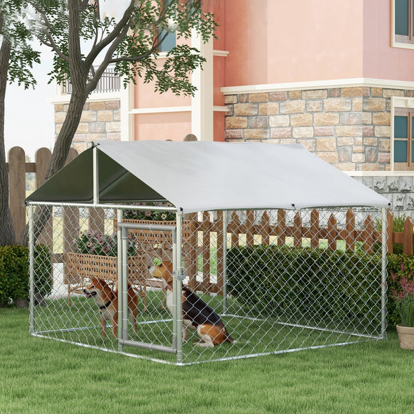 English Elm Pawhut Galvanized Steel Outdoor Dog Kennel with Waterproof Roof and Secure Latch Lock W2225P173782