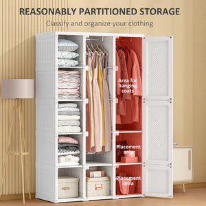English Elm Homcom Portable Wardrobe Closet - Foldable Armoire With 11 Storage Compartments & Magnetic Doors W2225P173982