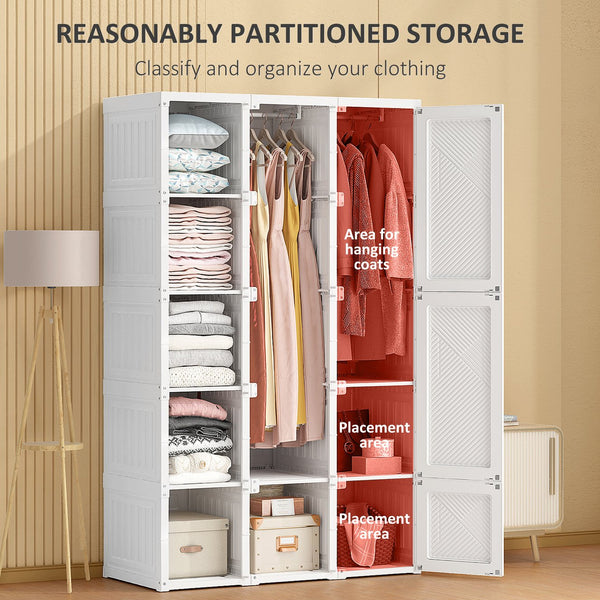 English Elm Homcom Portable Wardrobe Closet - Foldable Armoire With 11 Storage Compartments & Magnetic Doors W2225P173982