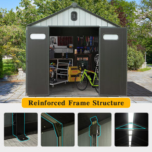 English Elm 8x8ft Resin Outdoor Storage Shed with Skylight Vents Lockable Door Weather Resistant W1859S00167