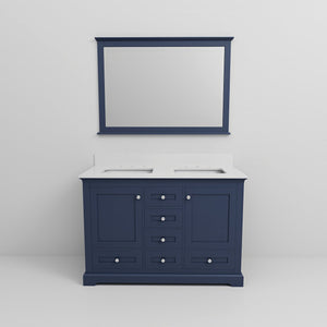 English Elm Navy Double Bath Vanity 48" W x 22" D with White Quartz Top, Soft-Close Storage & 46" Mirror B2731S00645