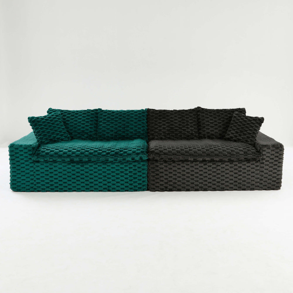 English Elm Luxury Color-Block Turtle Velvet Sofa - Versatile Seating For Modern Living Rooms, Cozy Style & Comfort W3371S00055