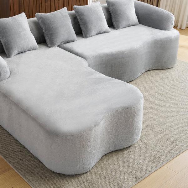 English Elm Full L-Shape Sectional Sofa with Curved Chaise, Modular Chenille Couch, High-Density Comfort for Apartment Living Grey W3612S00005